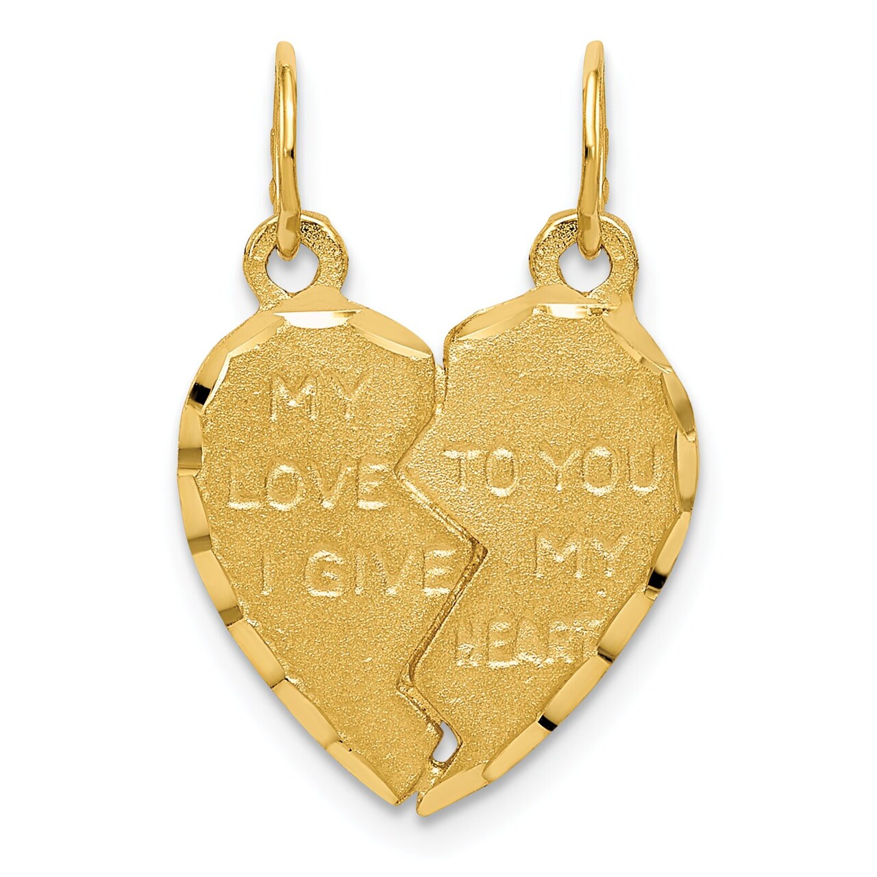 14K Yellow Gold Break Apart Heart Charm Pendant Jewelry 22 X 16mm